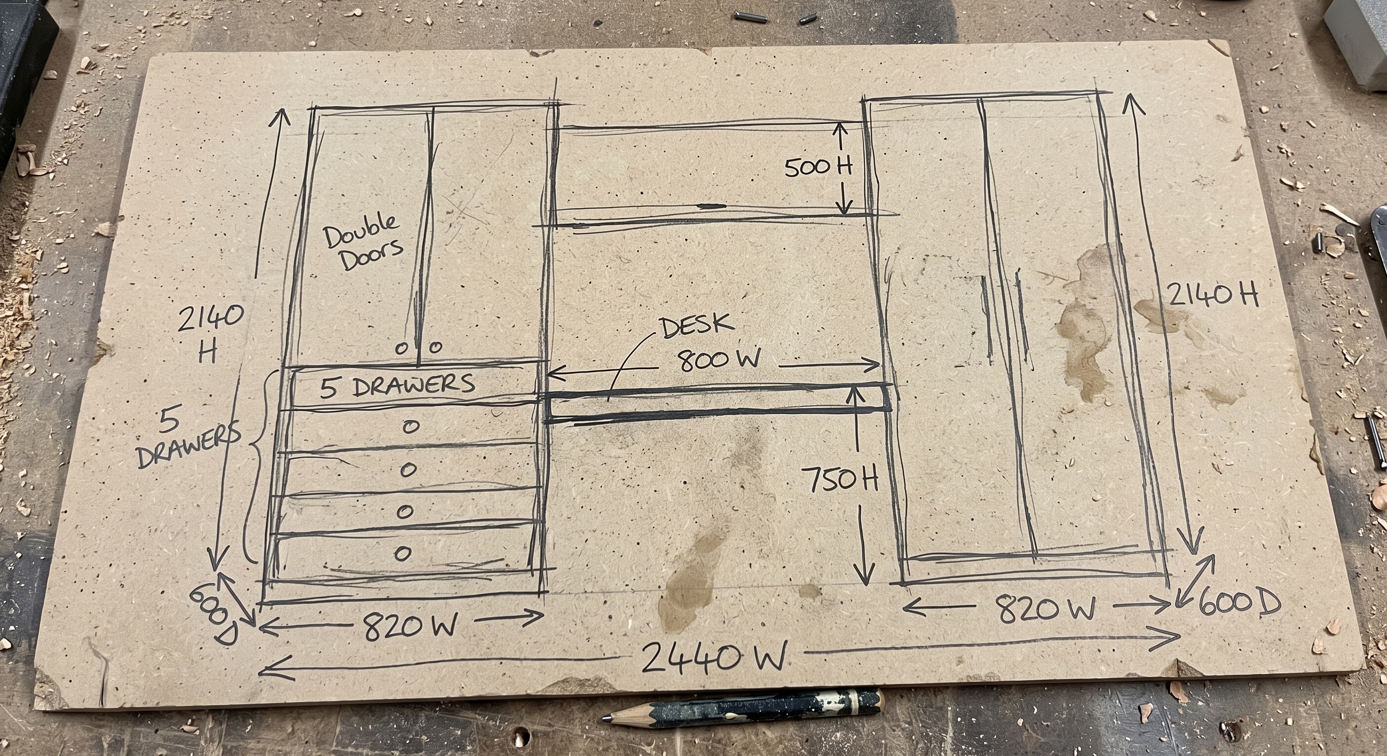 Wardrobe sketch on MDF